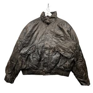 Vintage J Riggings Leather Bomber Jacket Large Dark Brown Quilt Lined Full Zip